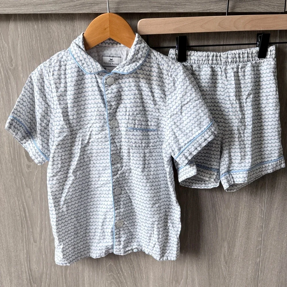 Petite Plume Twill Pajama Short Set Boys 5 Blue La Mer Nautical Preppy Waves Pjs